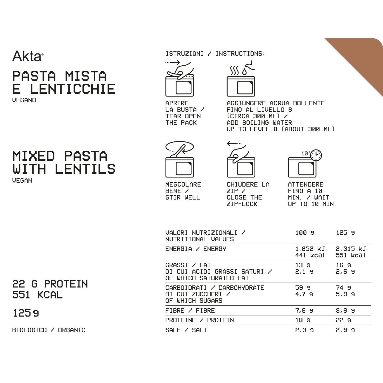 AKTA PASTA MISTA E LENTICCHIE - PASTO LIOFILIZZATO BIOLOGICO 551 kcal - Image 4
