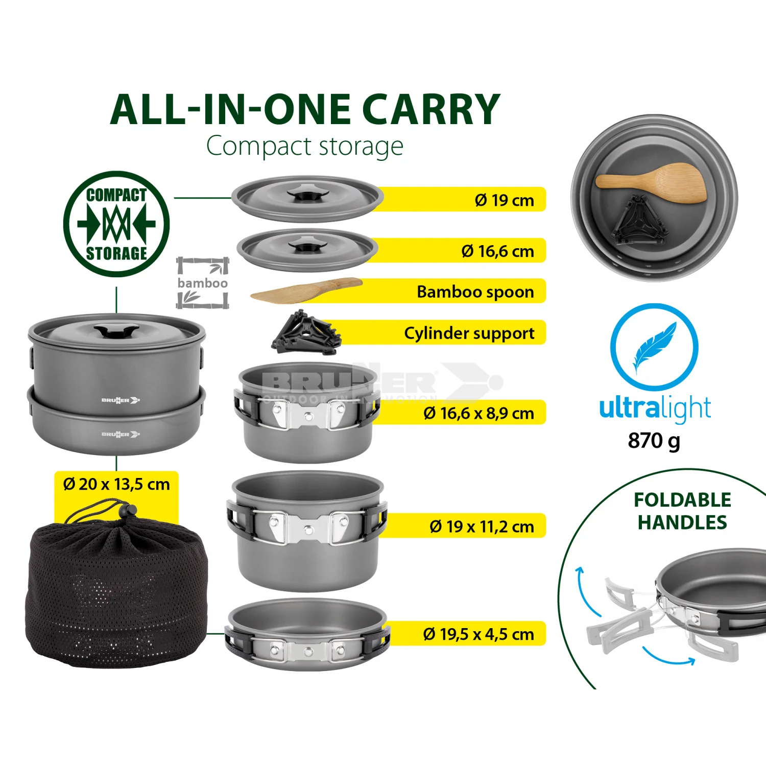 BRUNNER PACKPOT ULTRALITE 20 Set popote salva-spazio Outdoor in alluminio anodizzato per 4/5 persone - Image 2