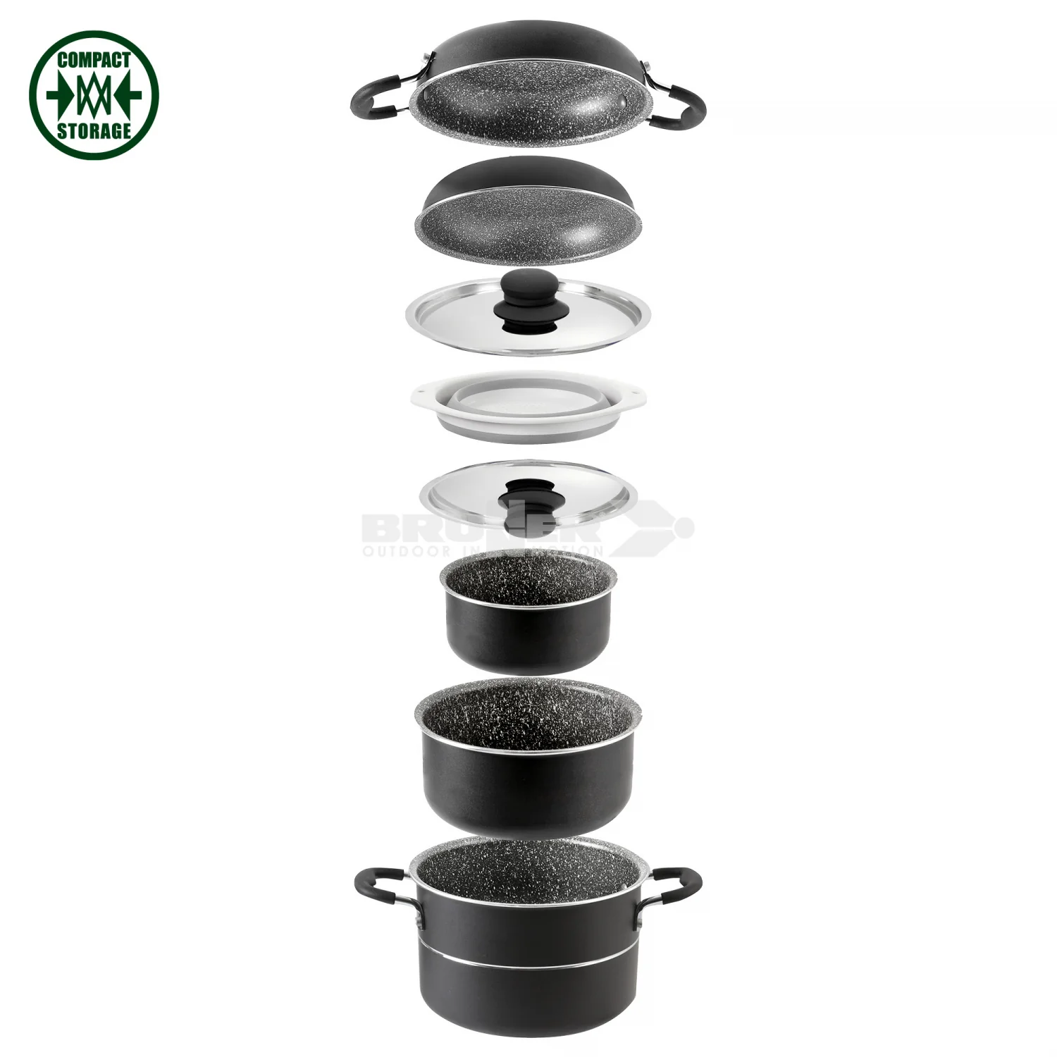 BRUNNER PIRATE 9+1 Ø 24cm SET PENTOLE SALVASPAZIO IN RESISTENTE ACCIAIO INOX - Image 2