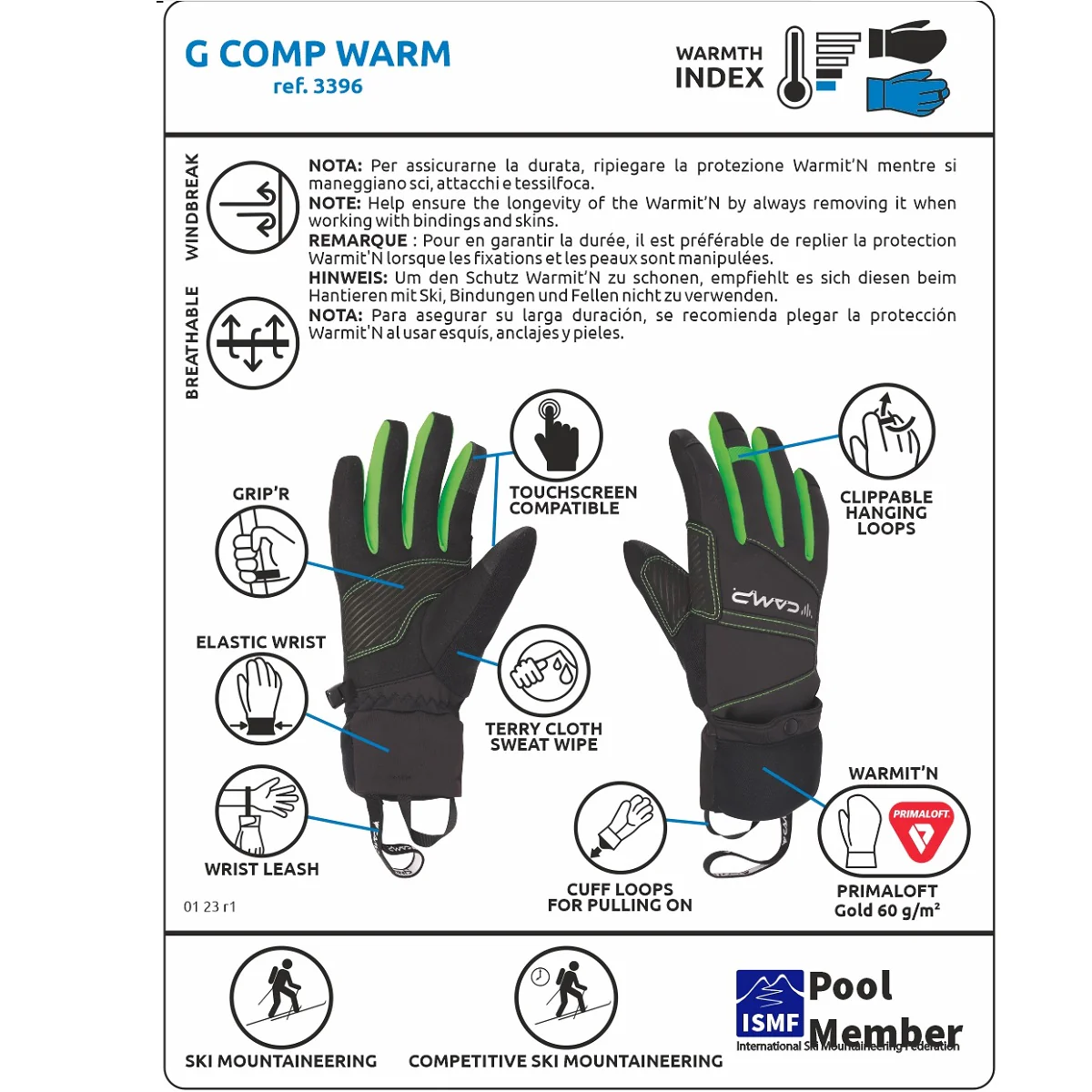 CAMP G COMP WARM GUANTI INVERNALI DA SCIALPINISMO CON SOVRAGUANTO TERMICO A MOFFOLA ISOLANTE E ANTIVENTO - COLORE: NERO/VERDE - Image 9