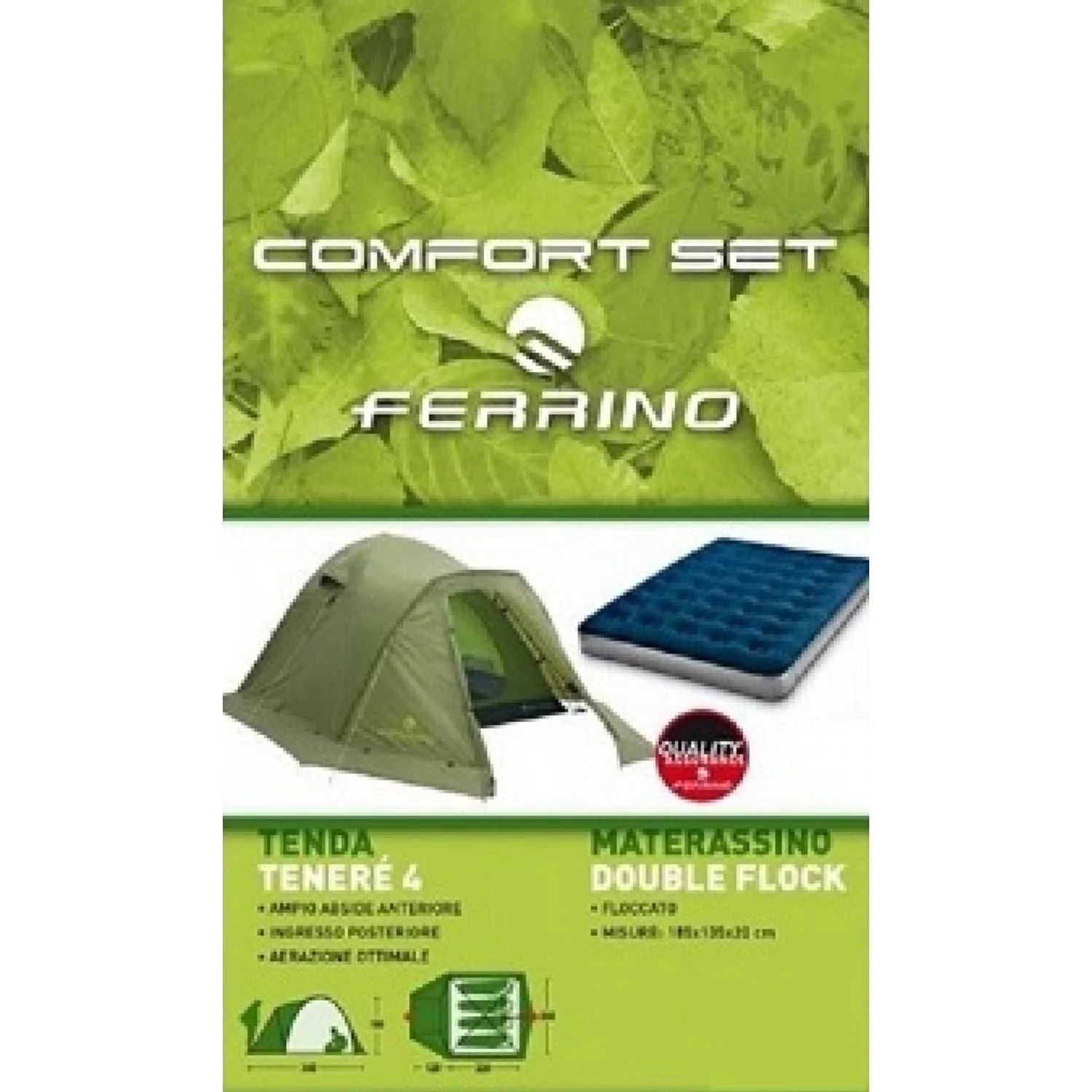 FERRINO COMFORT SET TENDA TENERE 4 + MATERASSINO DOUBLE FLOCK NUOVO MODELLO - NUOVI ARRIVI SS24