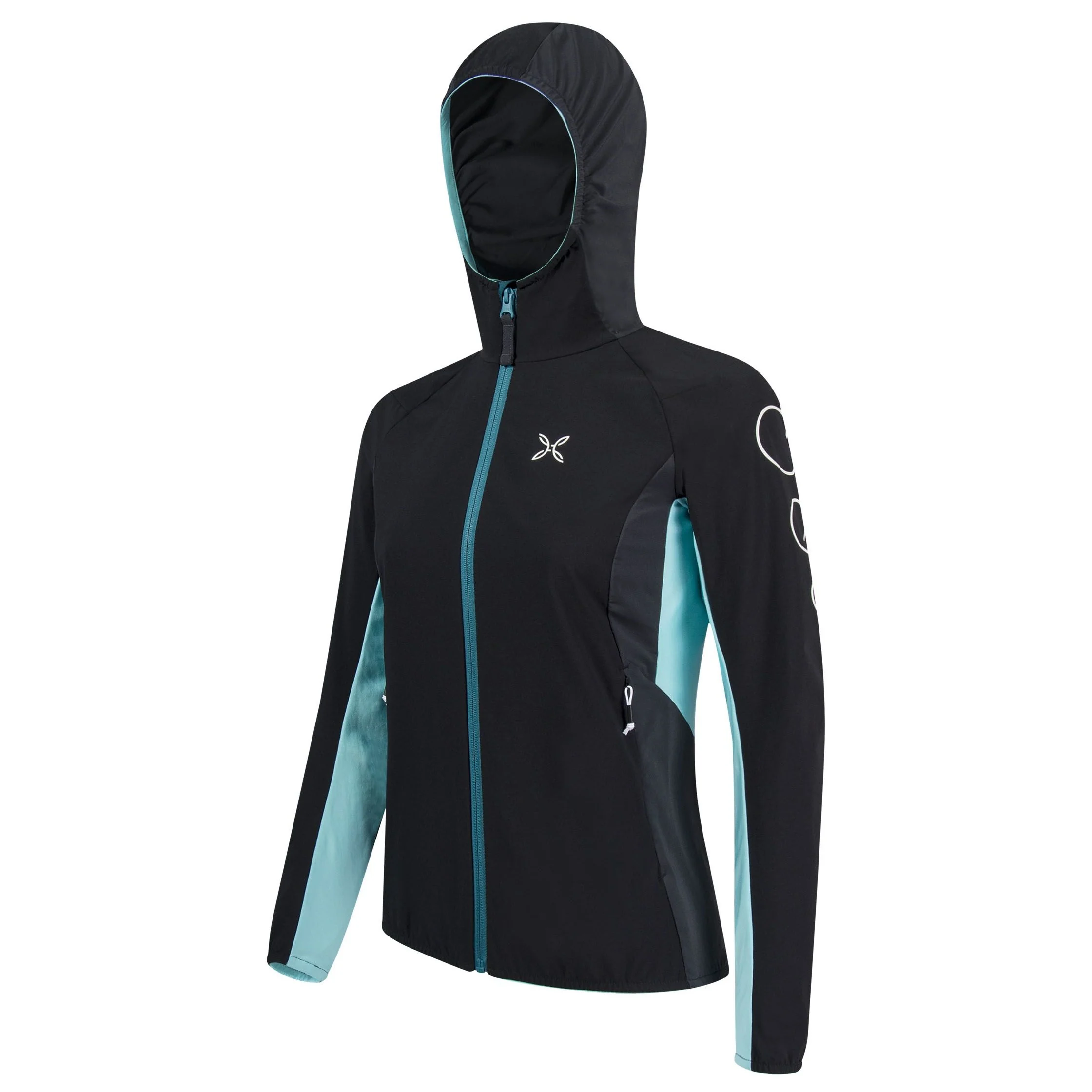 MONTURA FLASH SKY JACKET WOMAN GIACCA DONNA ANTIVENTO SOFTSHELL (NERO / BALTIC) - Image 2