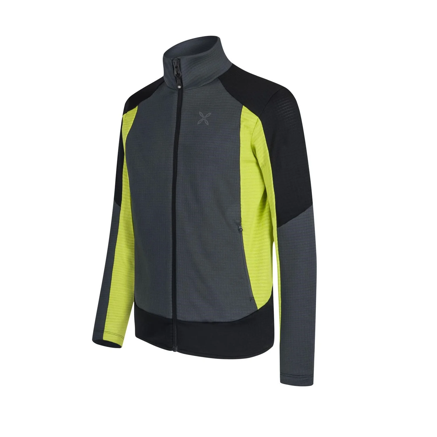 MONTURA STRETCH COLOR JACKET SECONDO STRATO TERMICO E TRASPIRANTE IN PILE POLARTEC - COLORE: PIOMBO/VERDE LIME