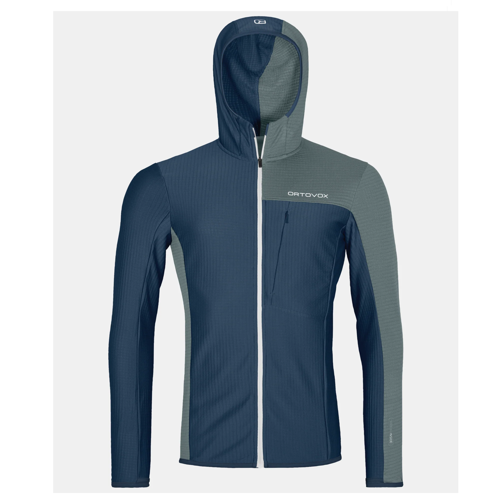 ORTOVOX FLEECE LIGHT GRID HOODED JKT M Secondo strato traspirante in lana merino colore DEEP OCEAN