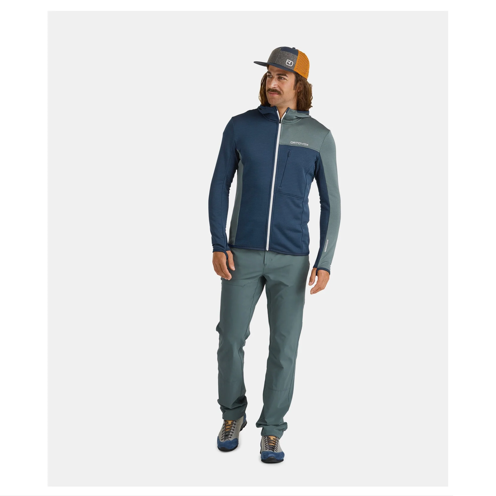 ORTOVOX FLEECE LIGHT GRID HOODED JKT M Secondo strato traspirante in lana merino colore DEEP OCEAN - Image 6