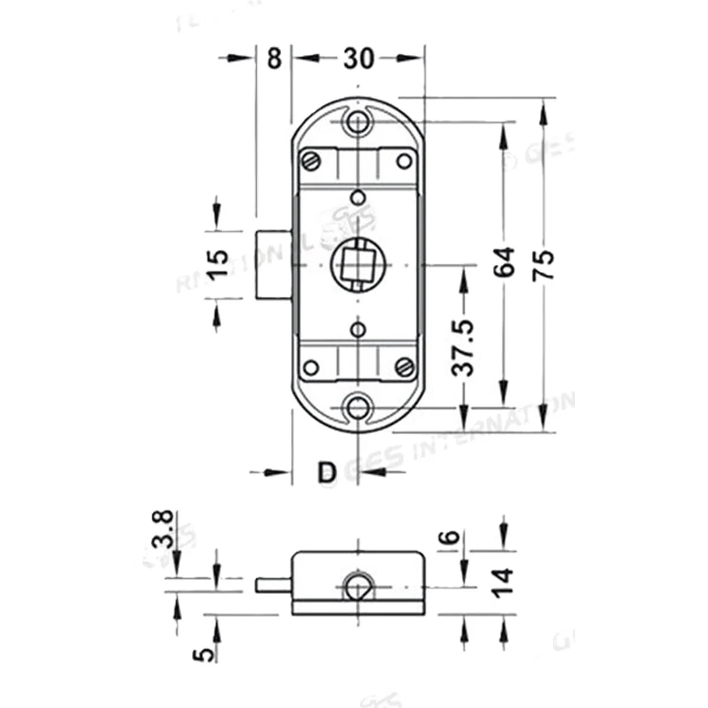 Serratura ad aste rotanti destra con entrata 15 mm - Dimensioni 75 x 30 x 10 mm. - Image 2