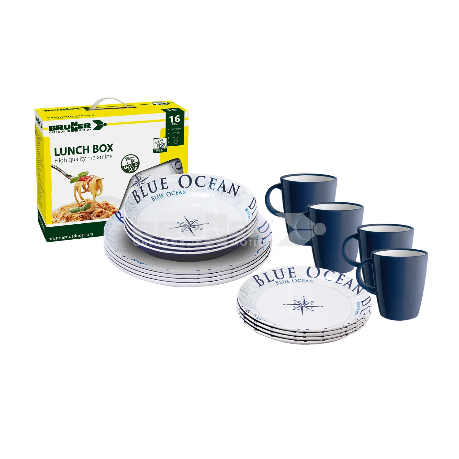BRUNNER STOVIGLIE IN MELAMINA FANTASIA BLUE OCEAN ACQUISTABILE SFUSA O IN KIT DA 12-16 36PZ CON ANTISLIP - Image 4
