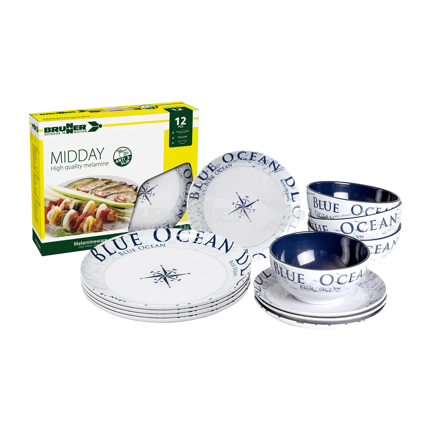BRUNNER STOVIGLIE IN MELAMINA FANTASIA BLUE OCEAN ACQUISTABILE SFUSA O IN KIT DA 12-16 36PZ CON ANTISLIP - Image 8