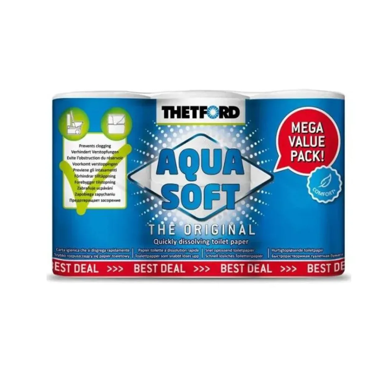 THETFORD AQUA SOFT CARTA IGIENICA DA 6 ROTOLI A RAPIDA E FACILE DISSOLVENZA - IN PROMOZIONE!