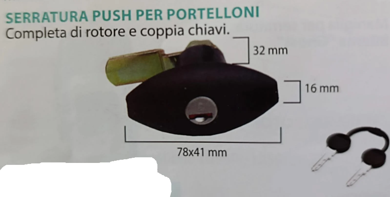 ZADI SERRATURA PUSH PER PORTELLONE NERA CON ROTORE E CHIAVI - Image 2